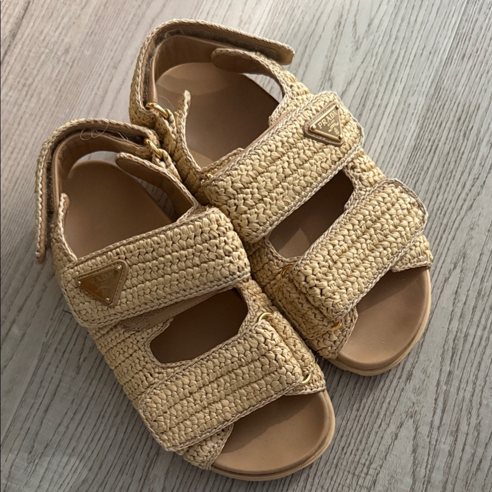 Prada Tan Woven Sandals